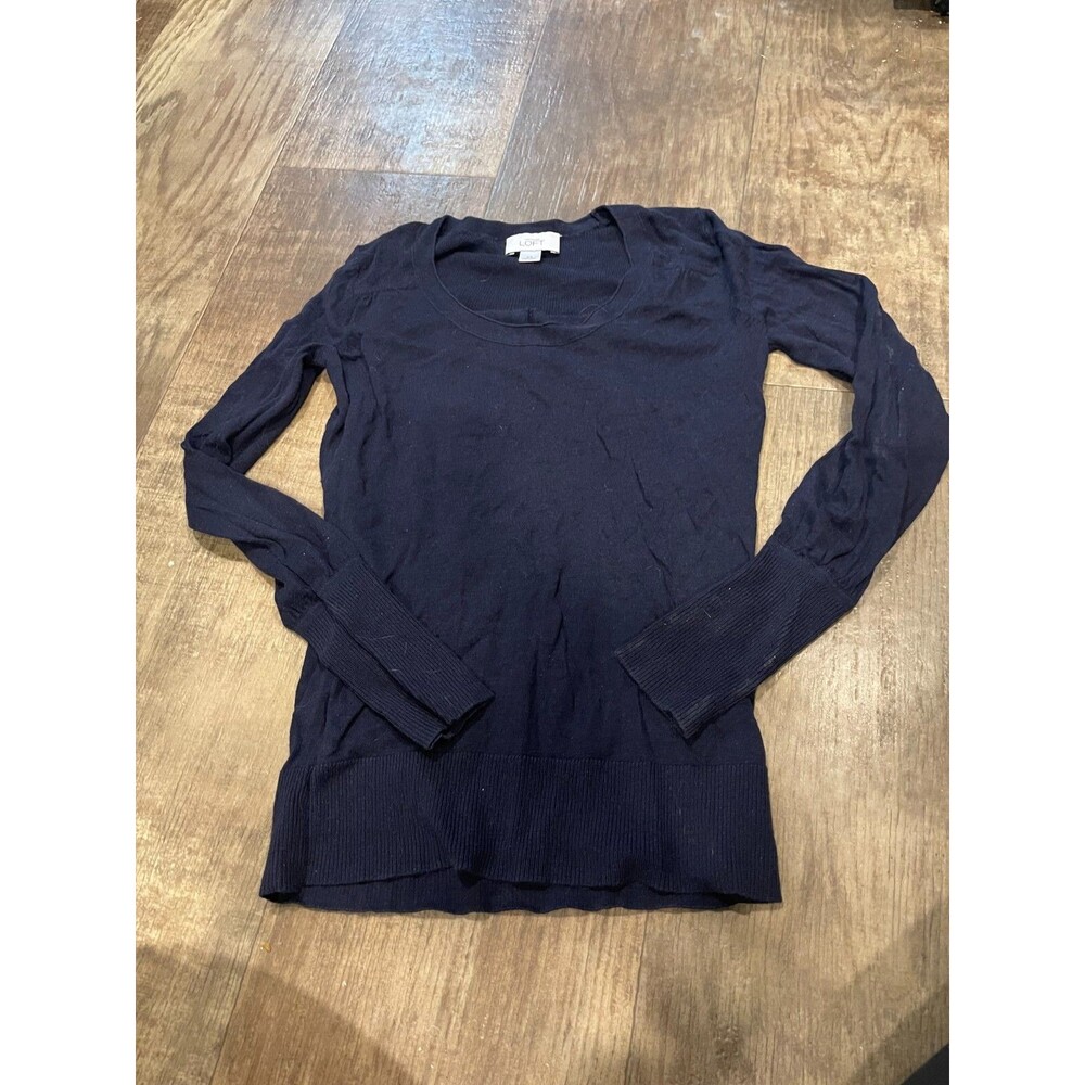 Loft Sweater Womens XS Navy Blue Linen Cotton Blend Long Sleeve Pull Over